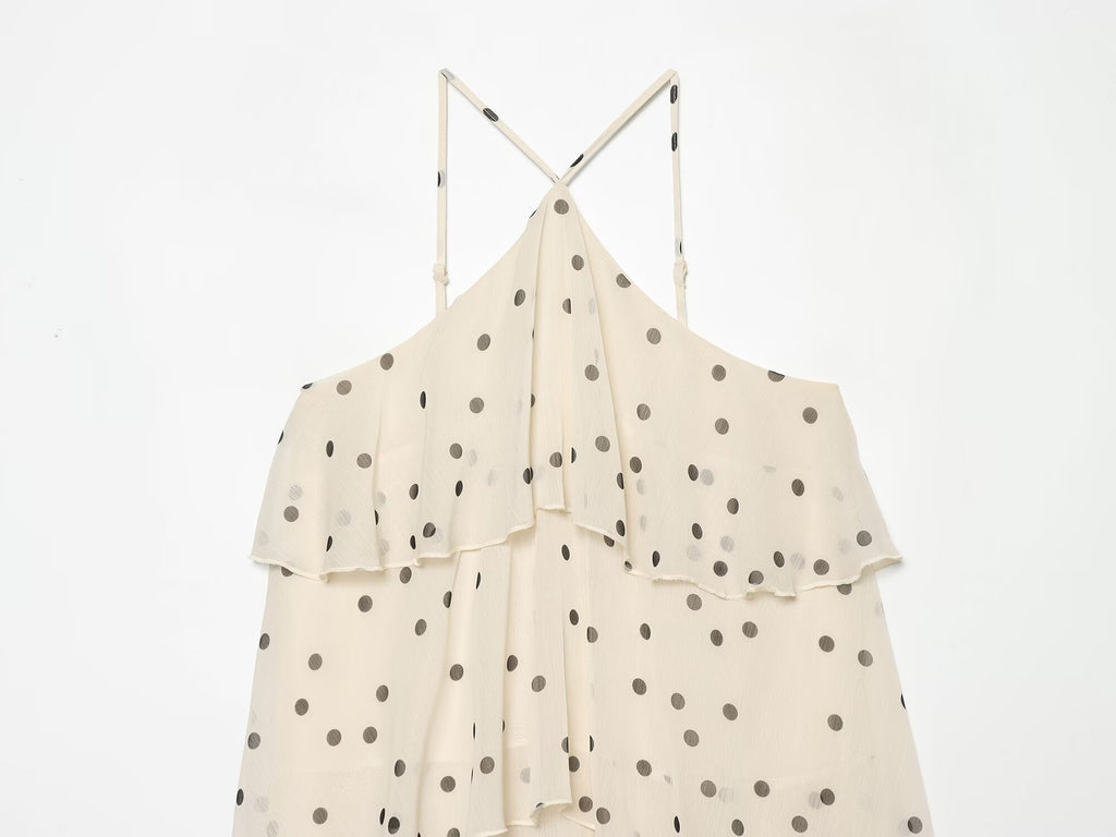 Women's vacation style polka dot cake dress