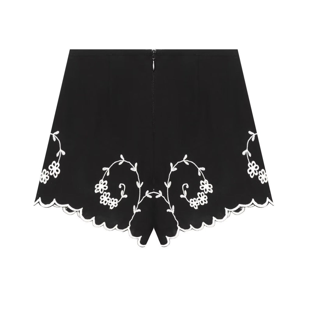 suit Women's 2 pieces linen blend embroidered top+Shorts