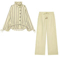 suit Women's 2 pieces casual striped linen blend Coat+Pants