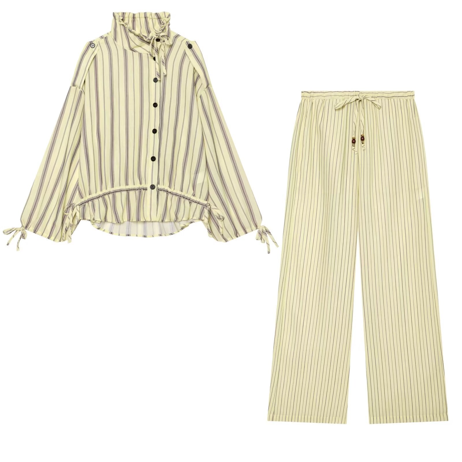 suit Women's 2 pieces casual striped linen blend Coat+Pants