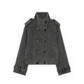 Women's standing collar double breasted woolen coat