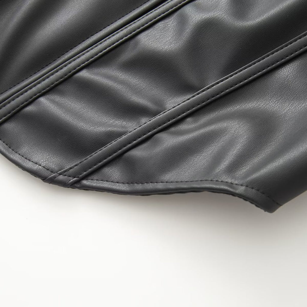 2026 Women's slim stand collar PU leather jacket