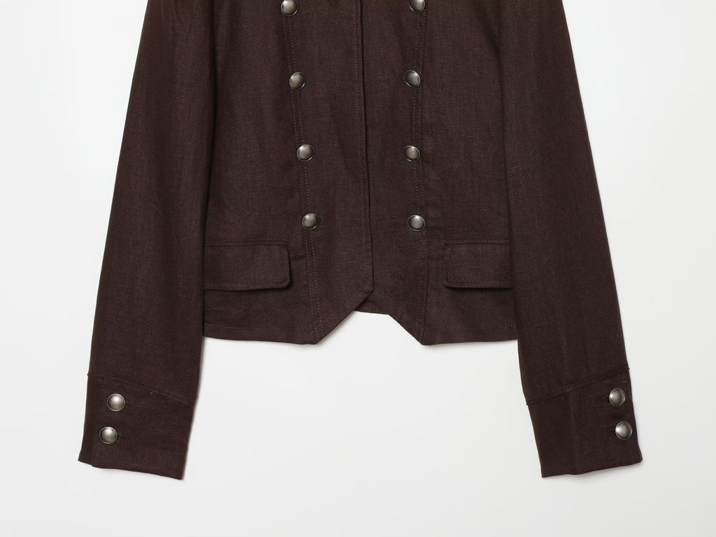 Women's short standing collar double breasted jacket