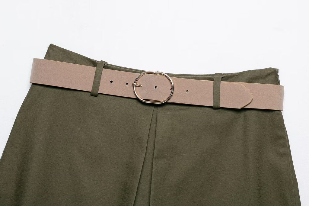 Women's with belt casual pleated culottes