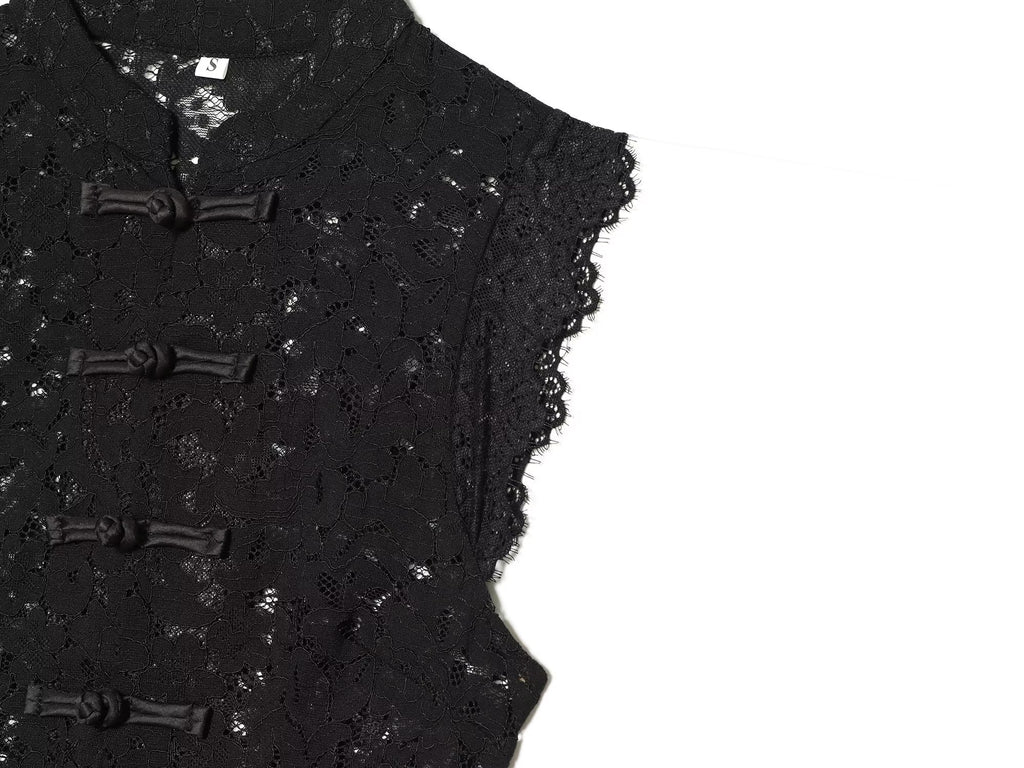 Women's lace hollow out buckle sleeveless vest