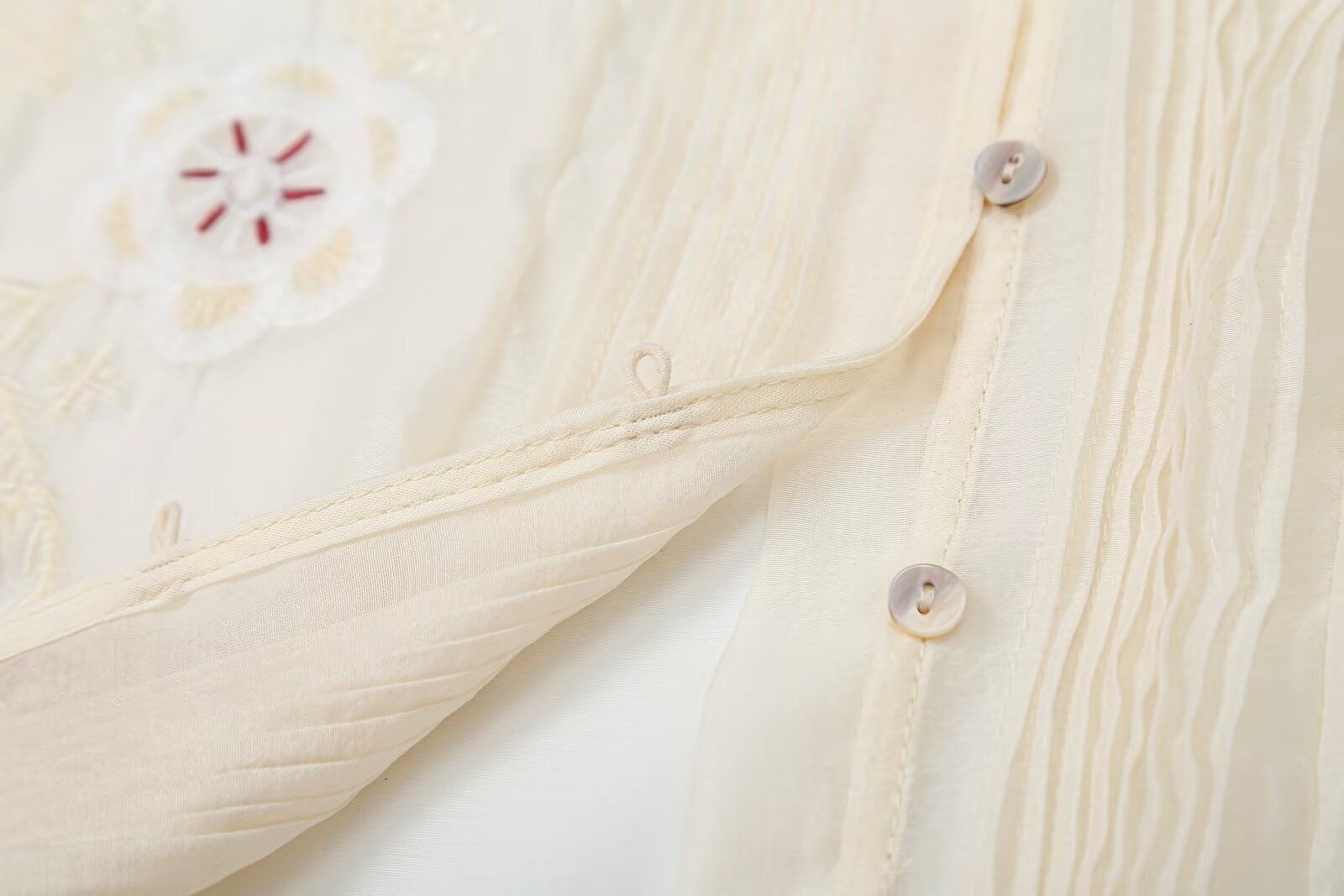Women's floral embroidery transparent stiff yarn shirt