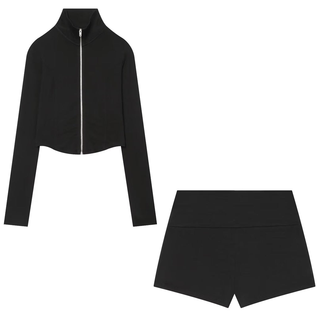suit Women's 2 pieces slim short zipper sweatshirt+shorts