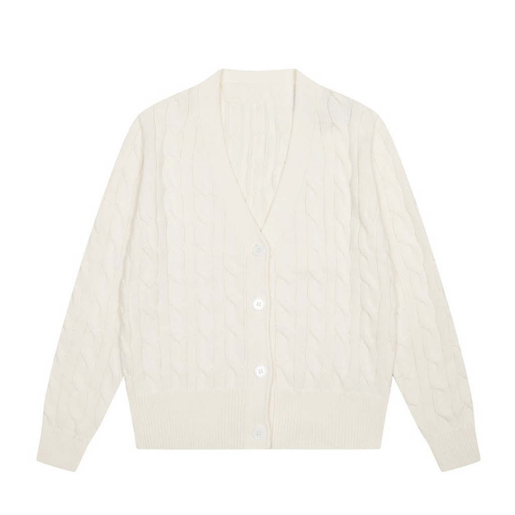 2026 New V-neck Pure Color Embroidered Twist Knitted Cardigan