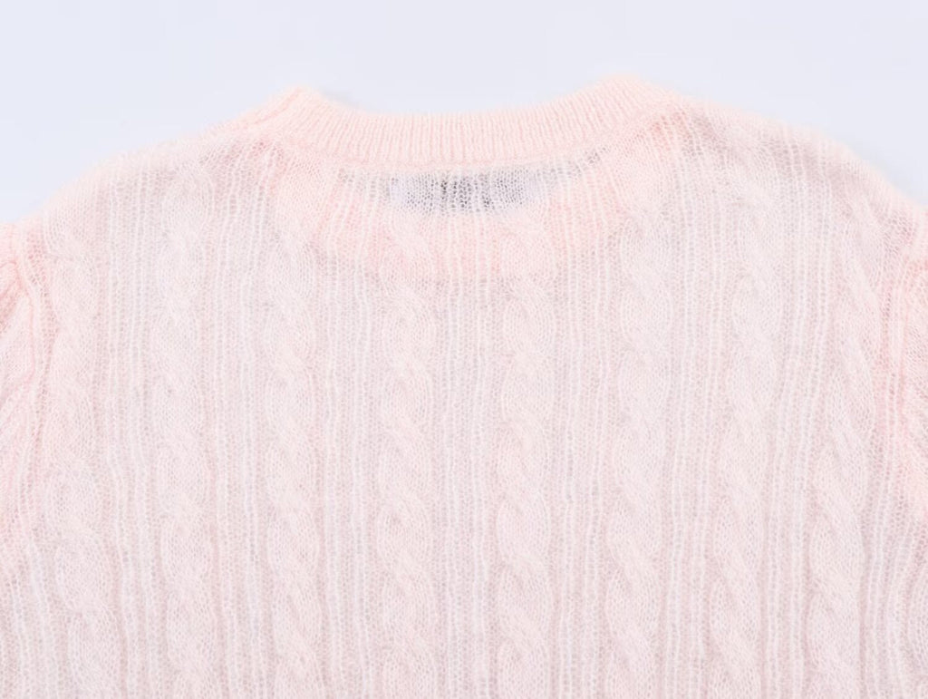 Women's O Neck short sleeved hollow knit sweater
