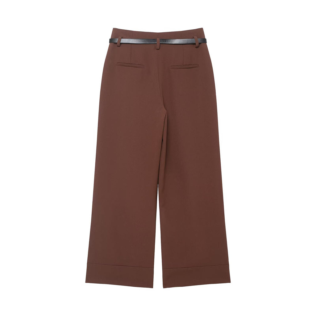 Women's rolled hem design casual With Belt pants