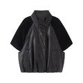 Women's casual knitted patchwork Faux Leather Coat