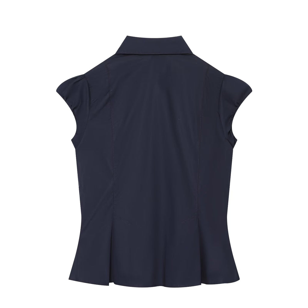 Women's Bubble Sleeve Lapel Lace up Shirt