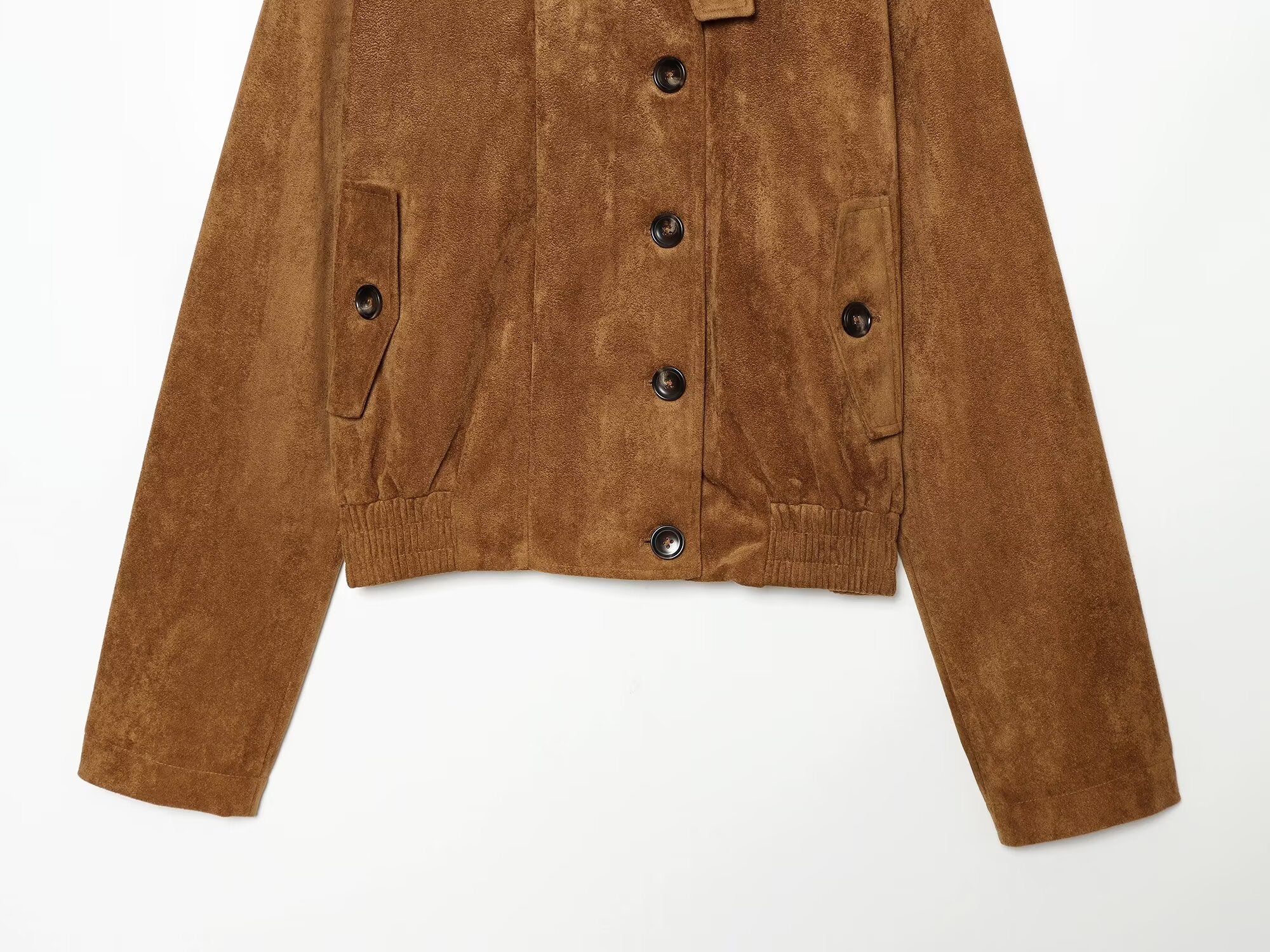 Women's retro suede textured stand collar jacket