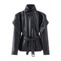 Women's high necked faux leather waistband jacket