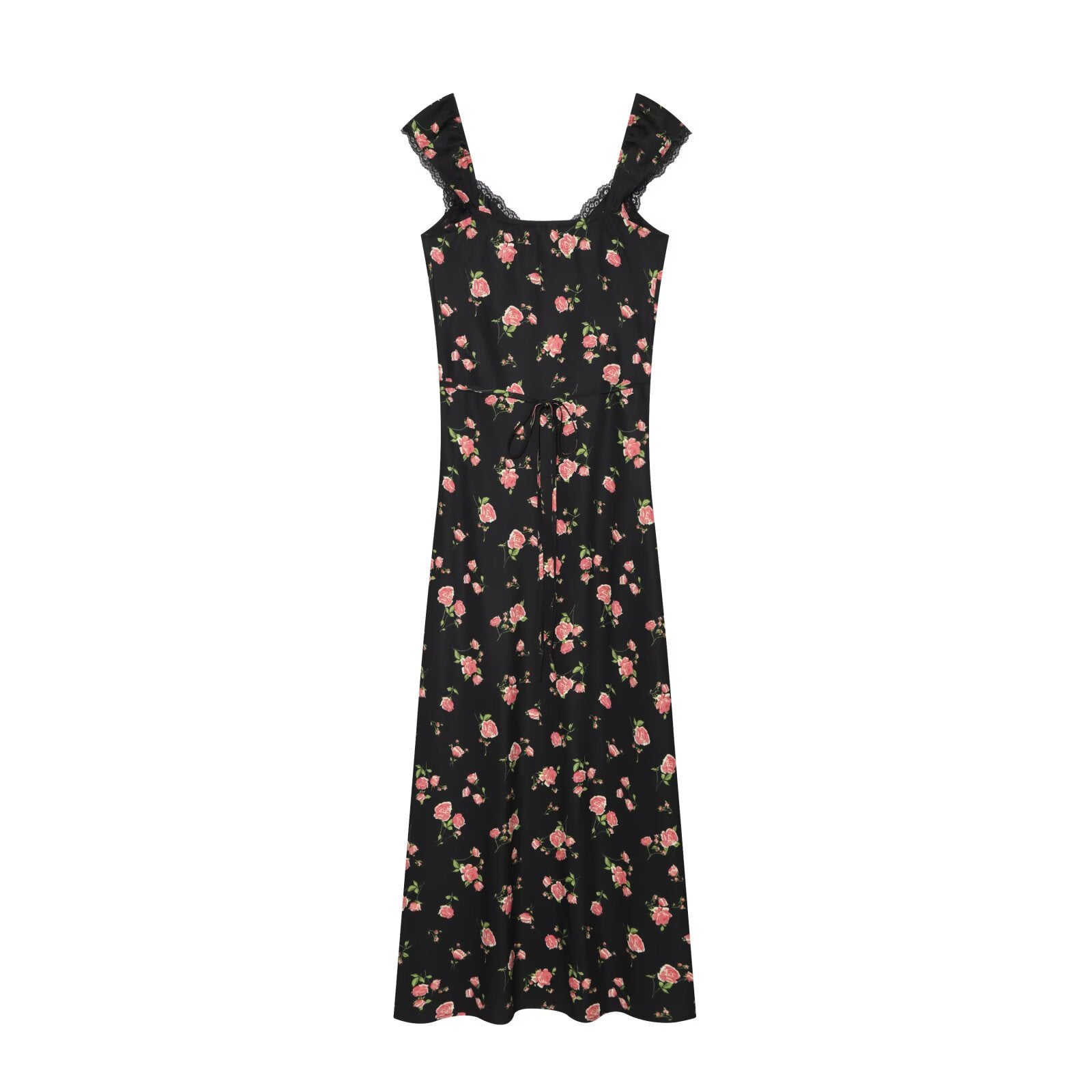 Women's lace decorated V-neck printed dress