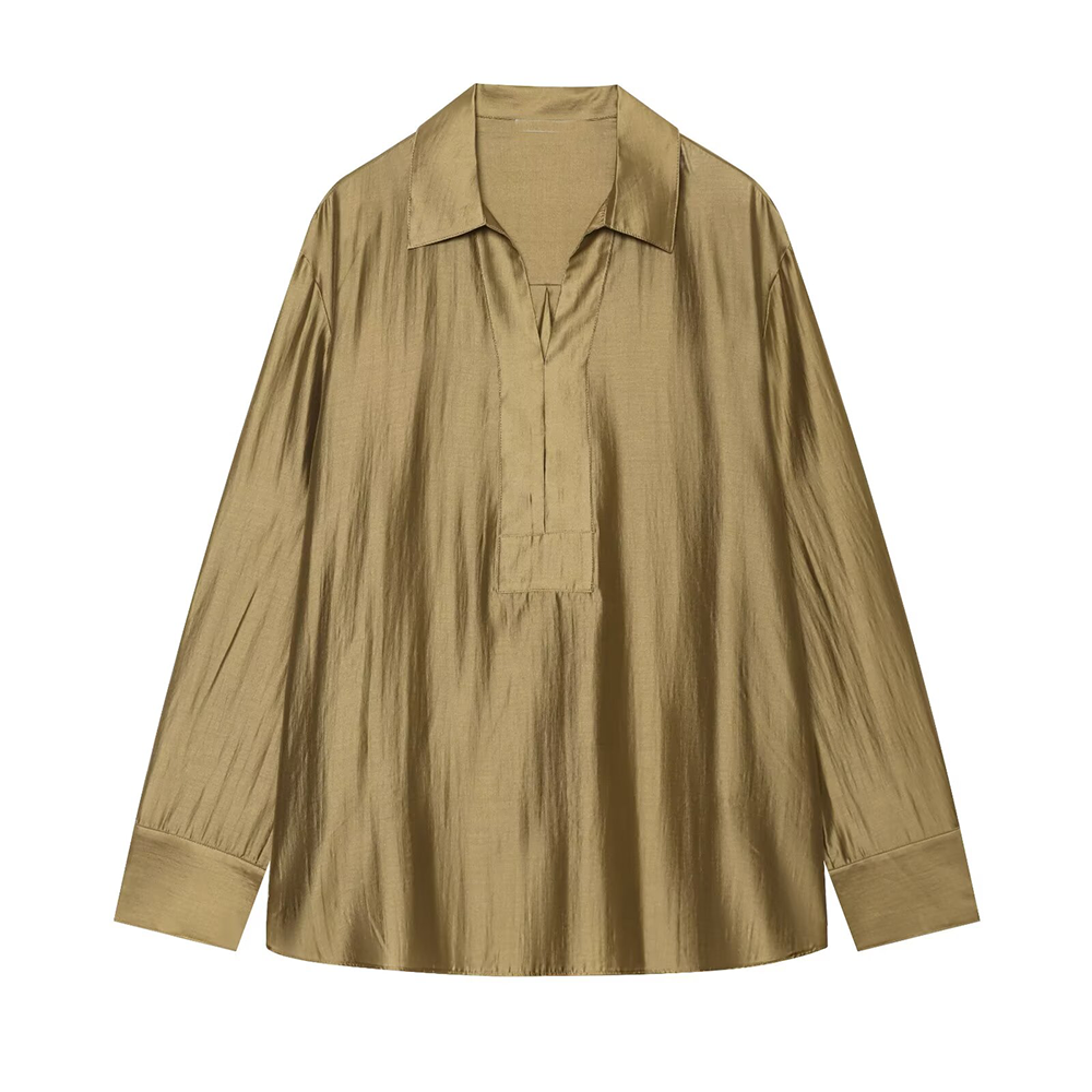 Women's loose satin textured casual shirt