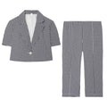 suit Women's 2 pieces short V-neck plaid Blazer Coat +Pants