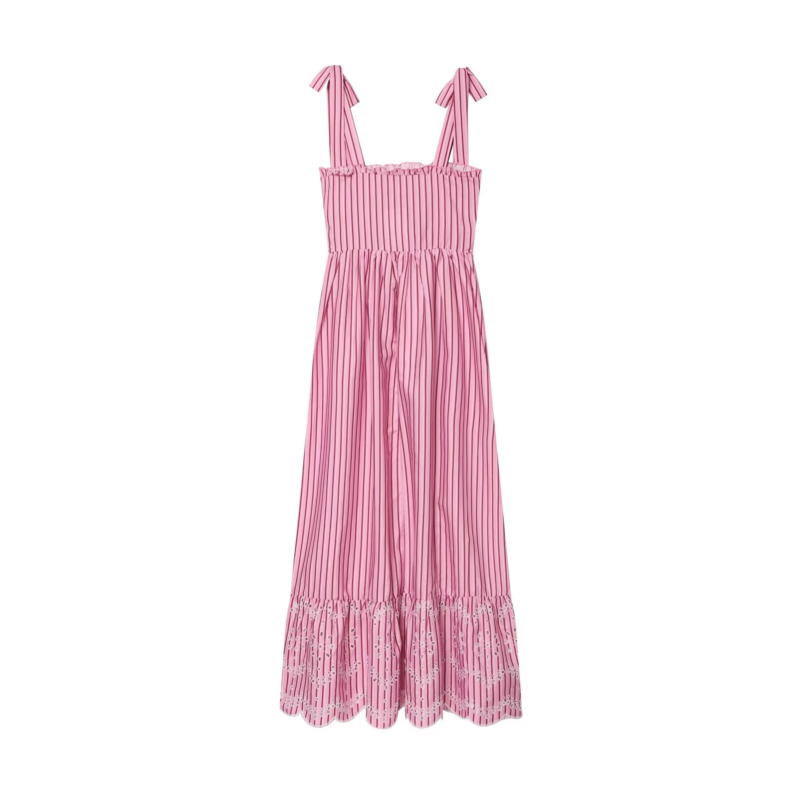 Women's bow wide shoulder strap striped dress