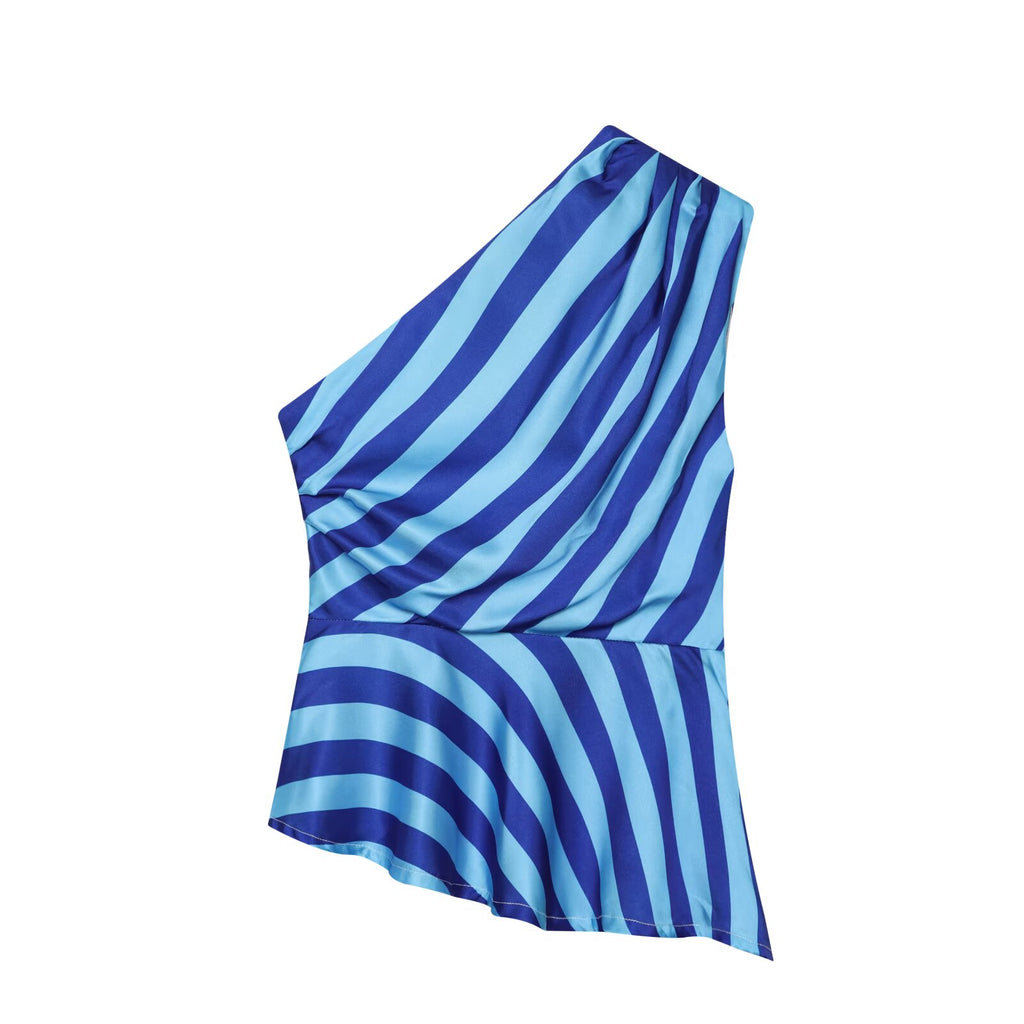 Women's asymmetrical striped single shoulder top