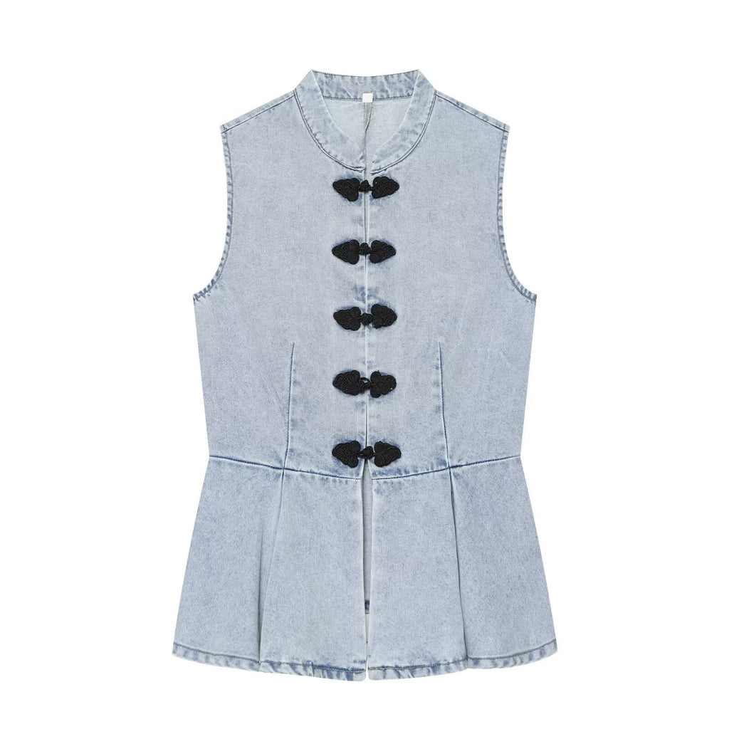 Women's rope knot denim vest style top