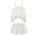 suit Women's 2 pieces linen blend printed asymmetrical top+shorts