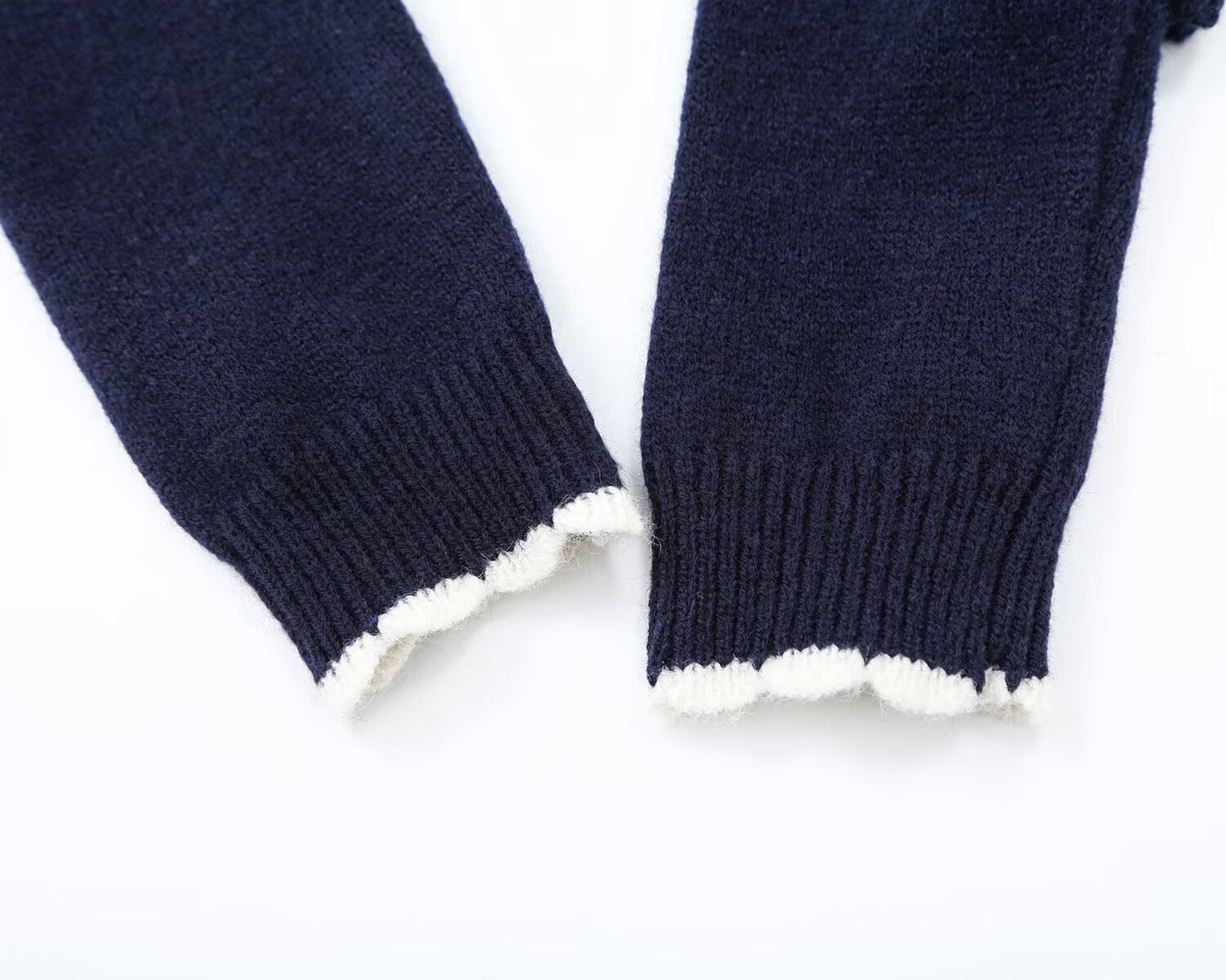 Women's soft texture contrasting pattern knitted cardigan
