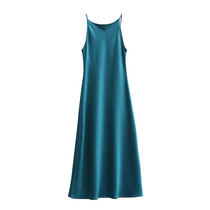 Women's vacation style satin suspender dress