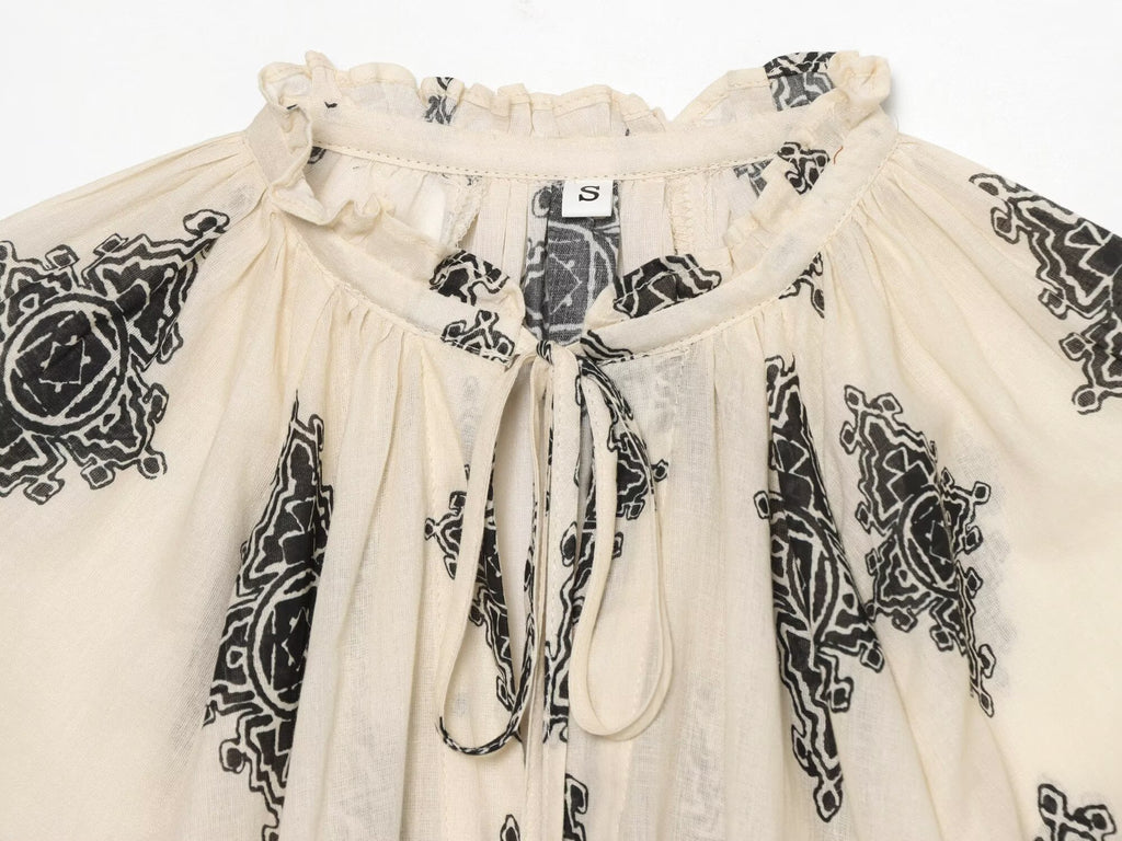 Women's oversized lantern sleeve printed top
