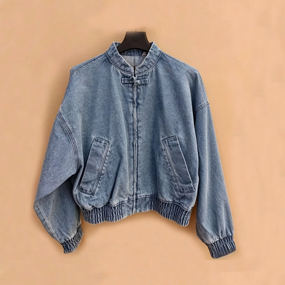 Women's new casual Joker zipper design denim jacket