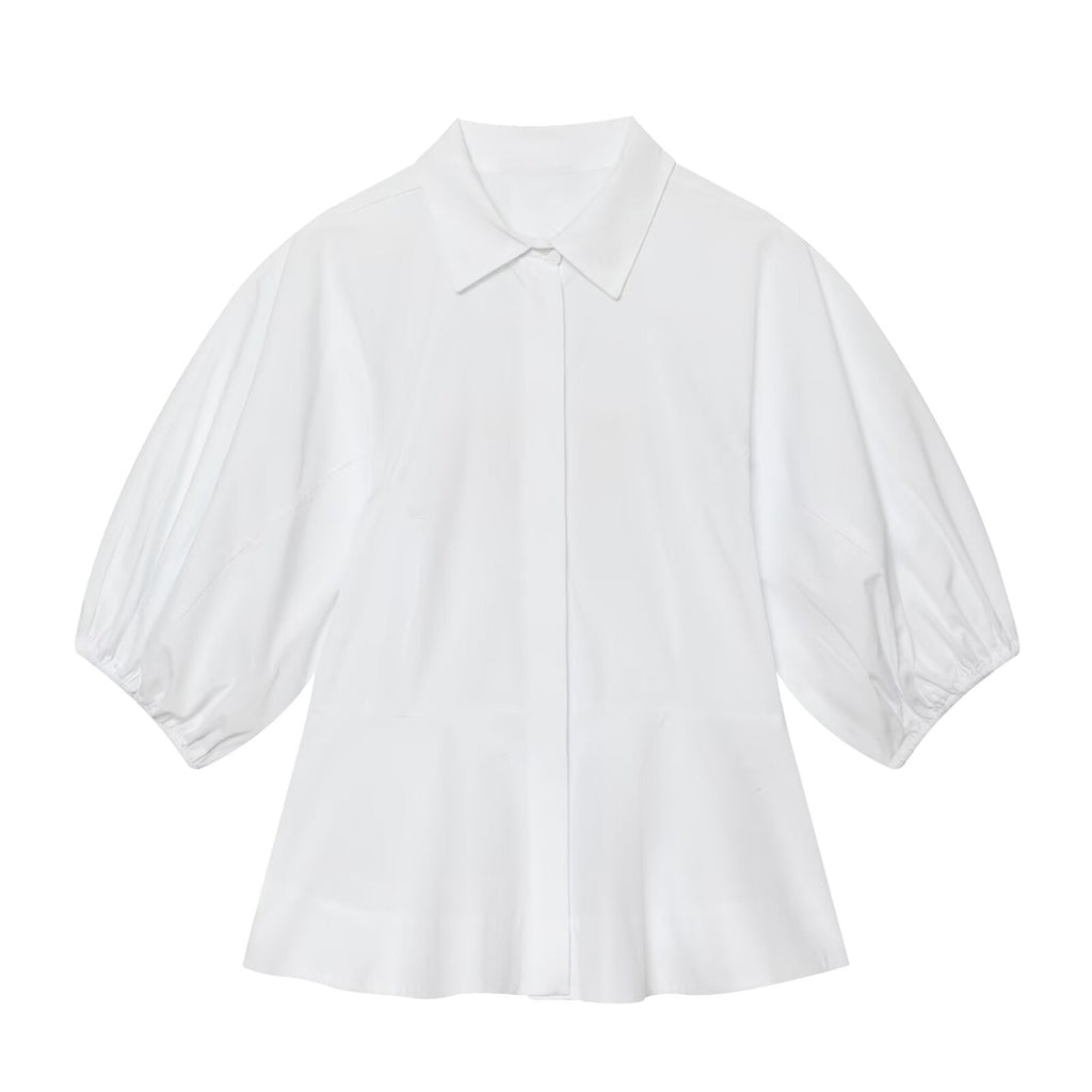 Women's skirt style hem bubble sleeve shirt