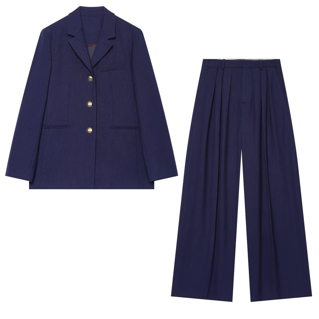 suit Women's 2 pieces casual single breasted Blazer Coat+wide leg pants
