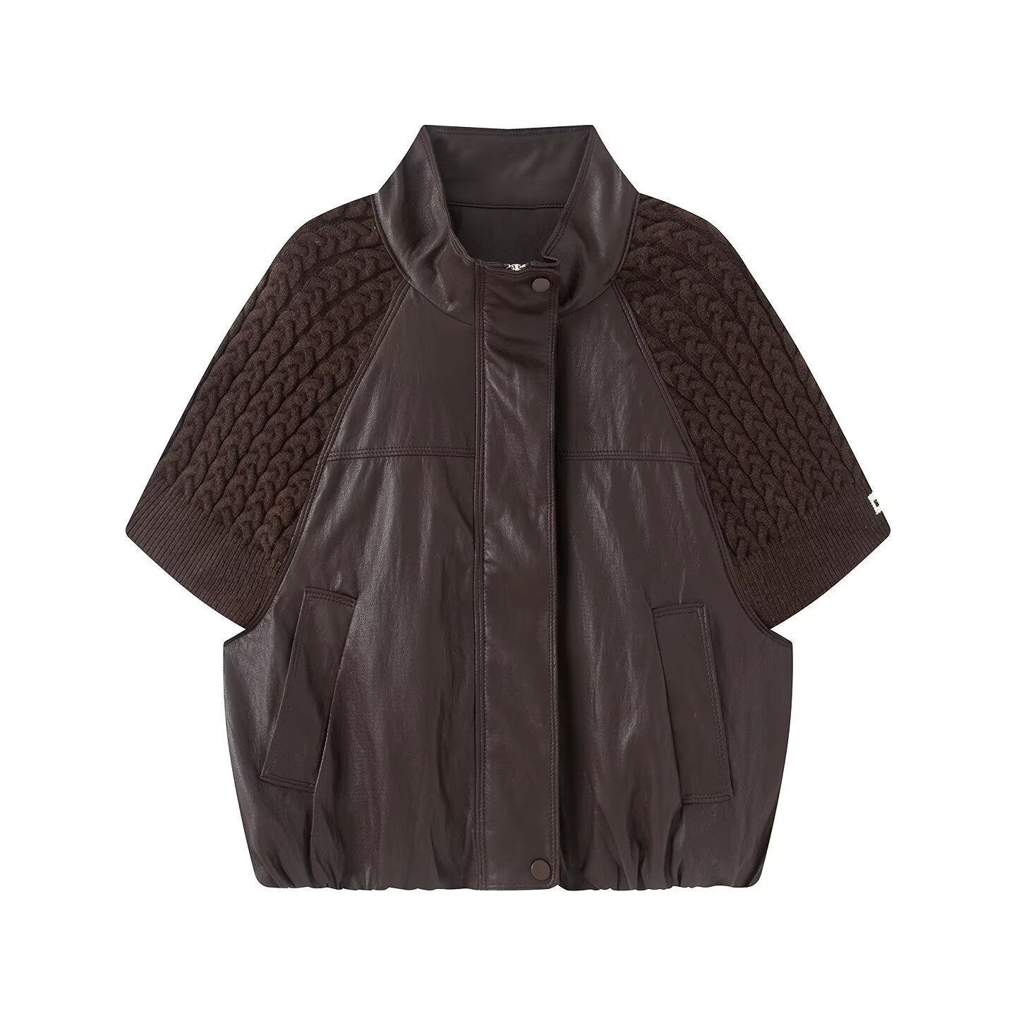 Women's casual knitted patchwork Faux Leather Coat