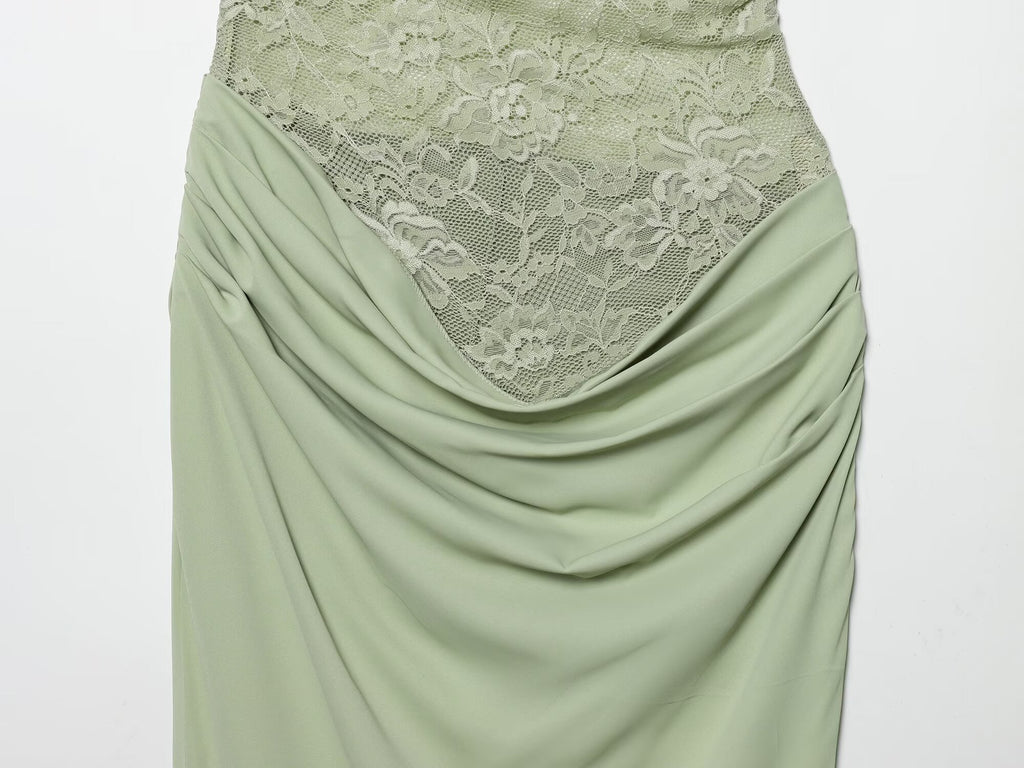 Women's lace patchwork slim suspender dress