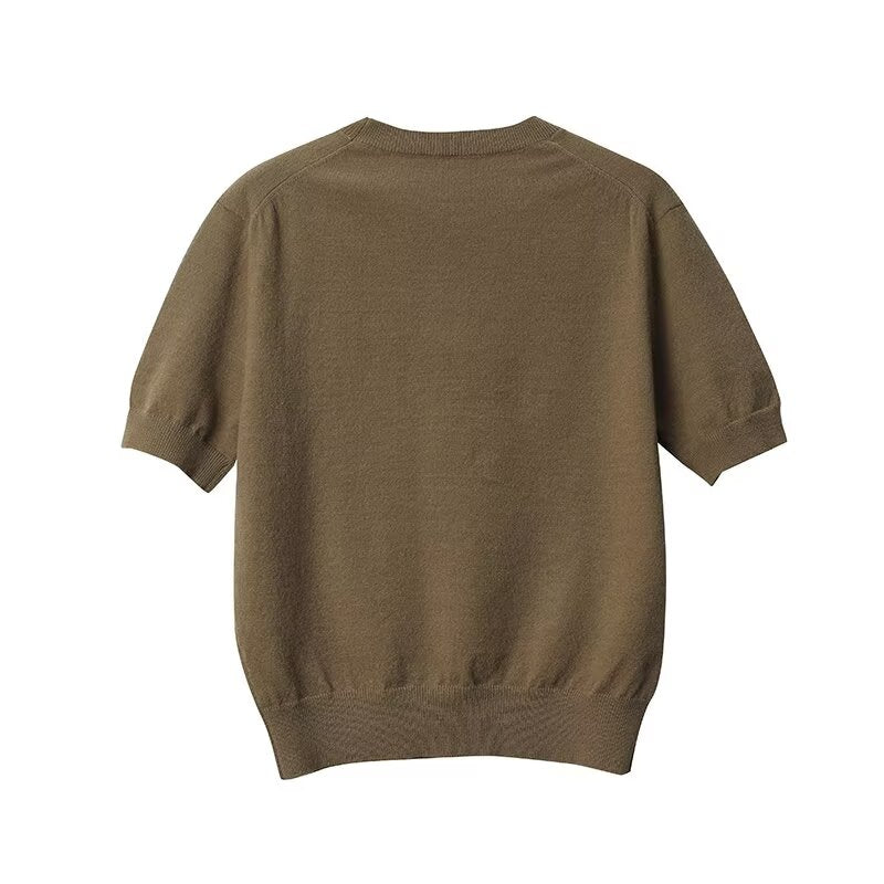 Women's O Neck short sleeved knitted pullover