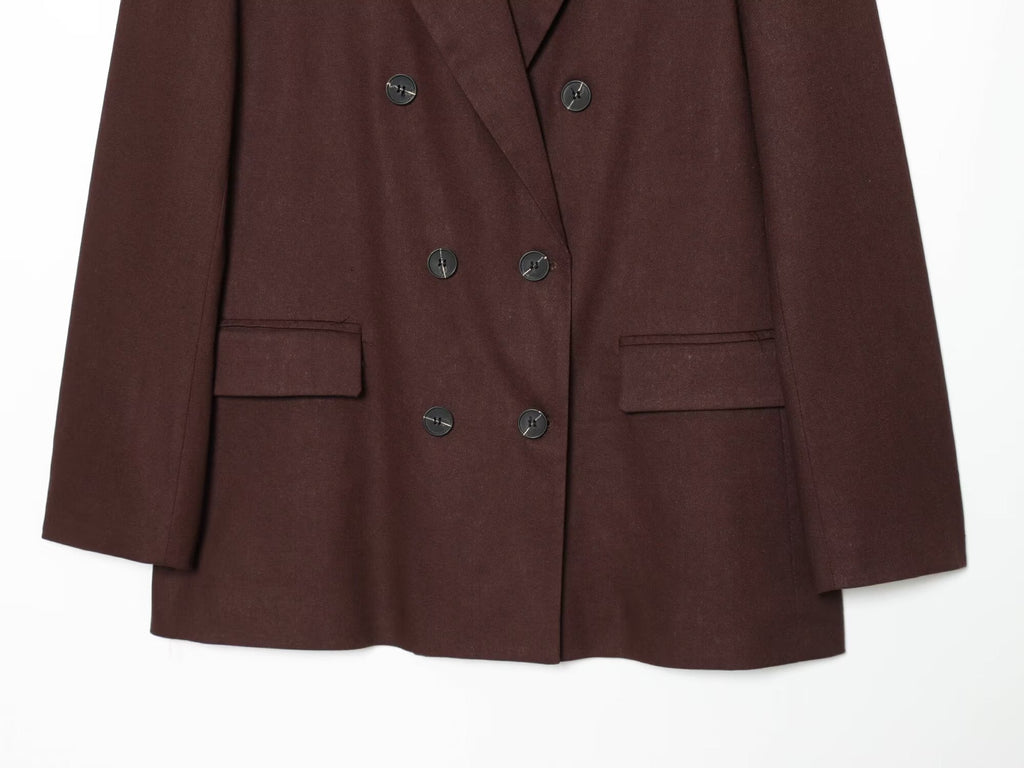 set woman 2 pieces loose linen blend Blazer Coat +straight leg pants