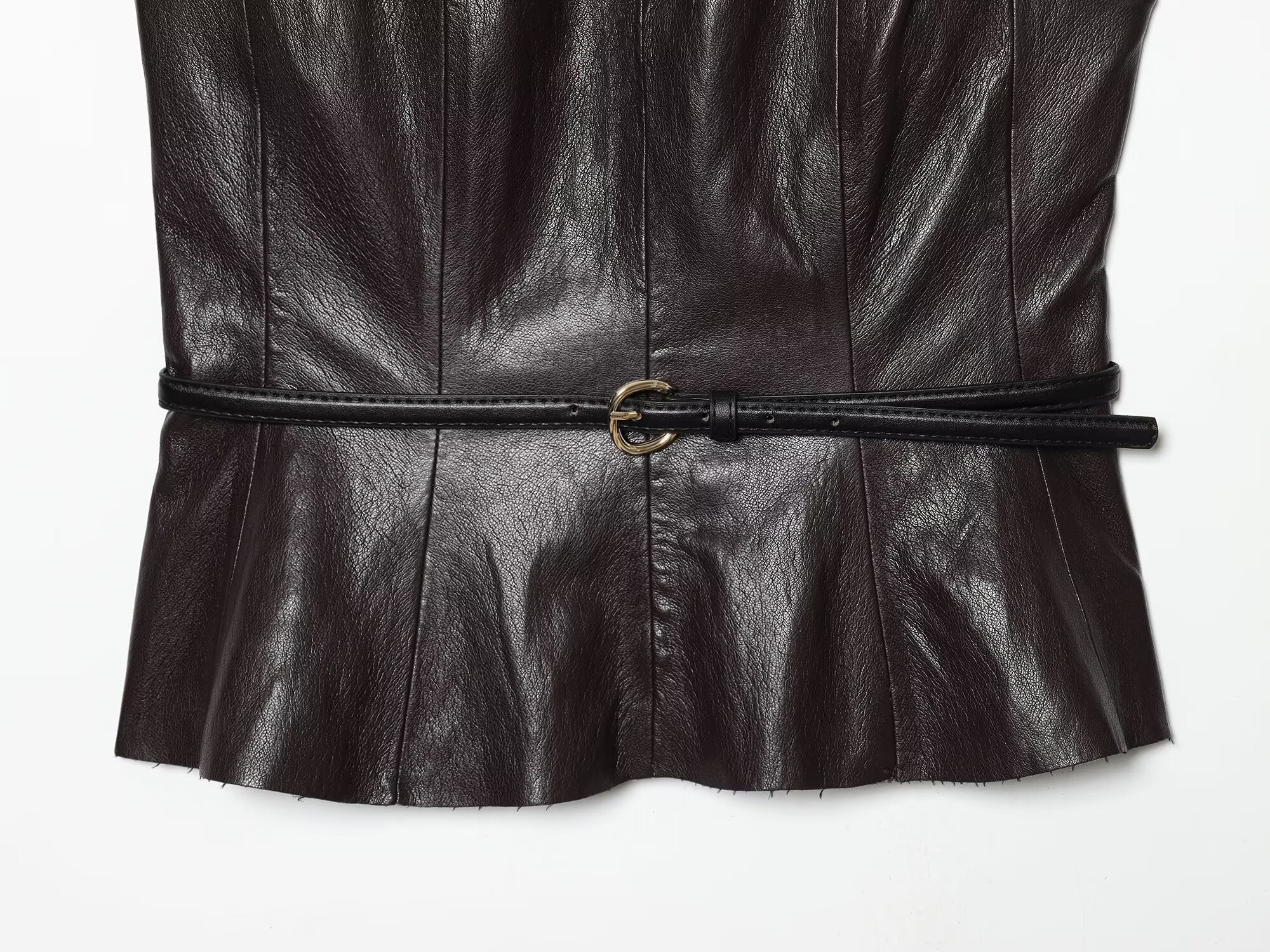 suit Women's 2 pieces with Belt faux leather effect sleeveless top+Skirts