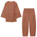 suit Women's 2 pieces loose striped lace up Coat+Pants