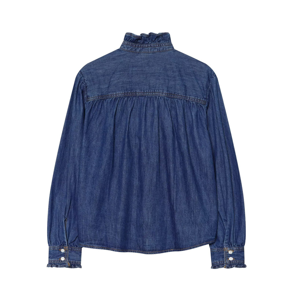 Women's pleated decorative casual denim shirt
