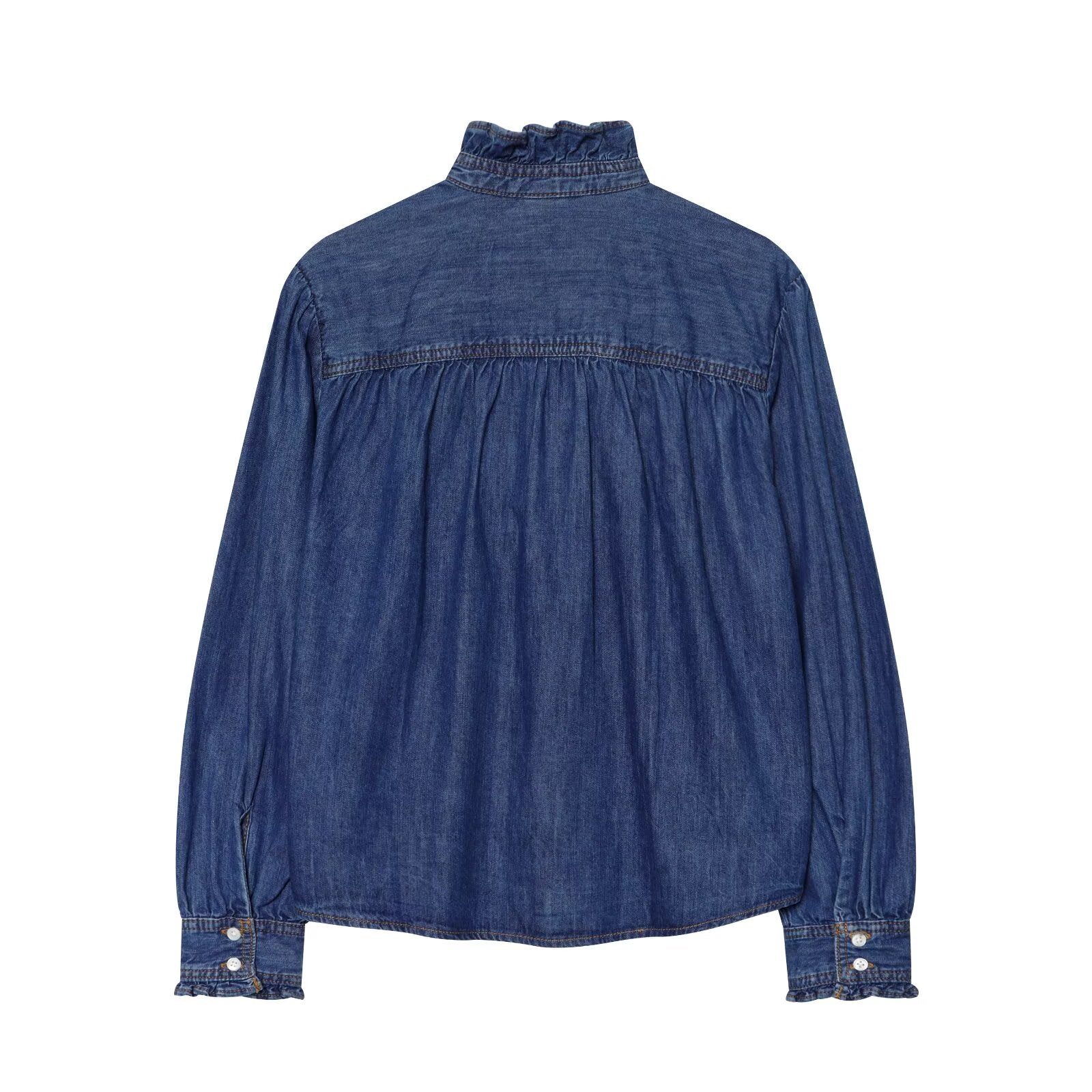 Women's pleated decorative casual denim shirt