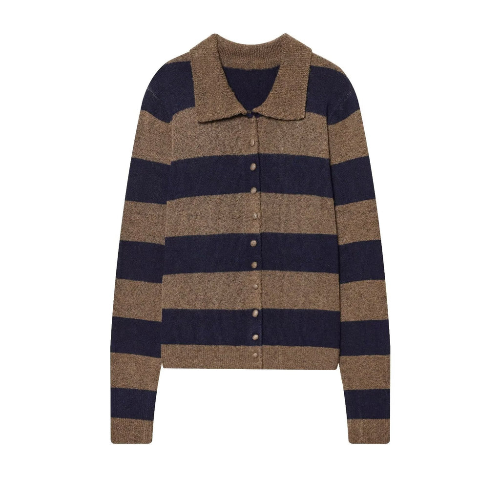Women's comfortable Lapel striped knitted Coat