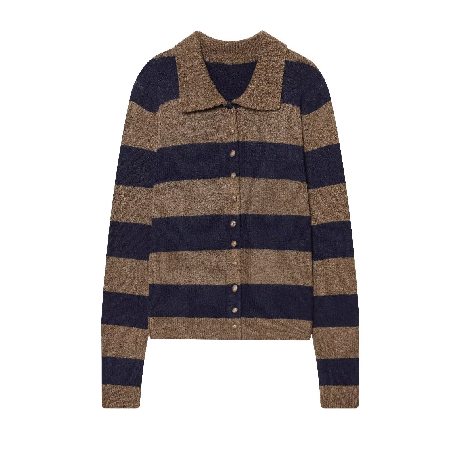 Women's comfortable Lapel striped knitted Coat