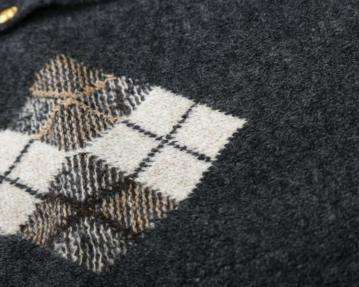 Women's O-Neck diamond patterned knitted Coat