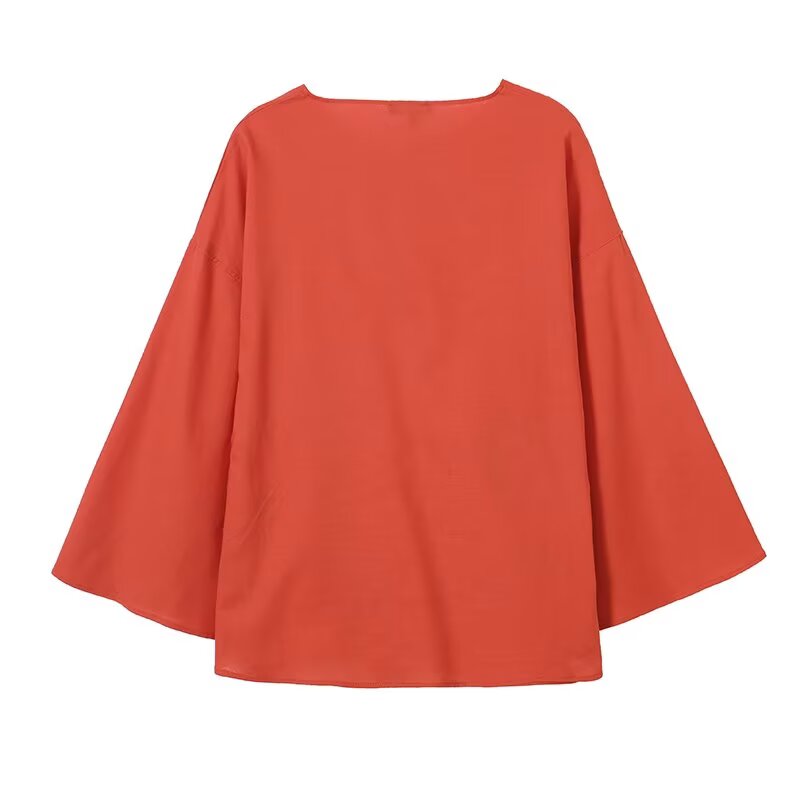 Women's lace up decorative linen blend shirt