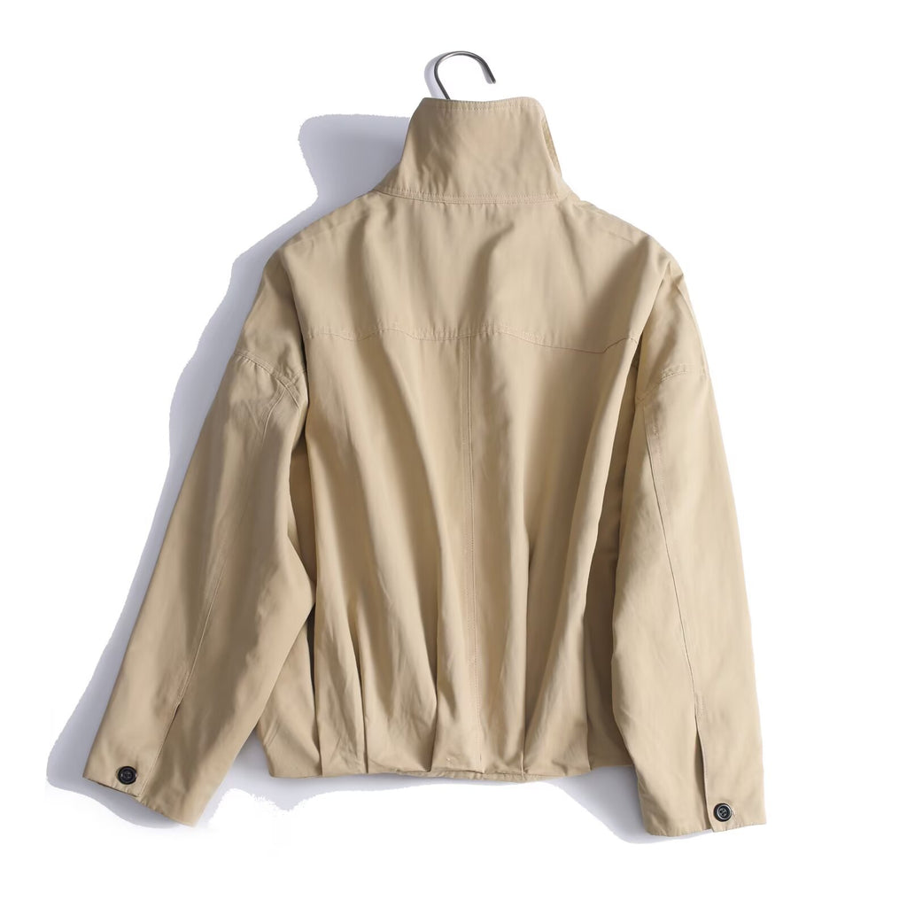 Women's casual pleated stand collar flying jacket Coat