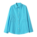 Women's pocket decoration long sleeved ramie shirt