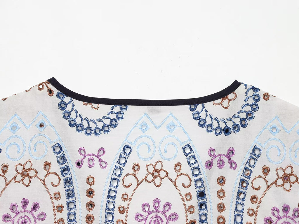 Women's hollowed out embroidered short top