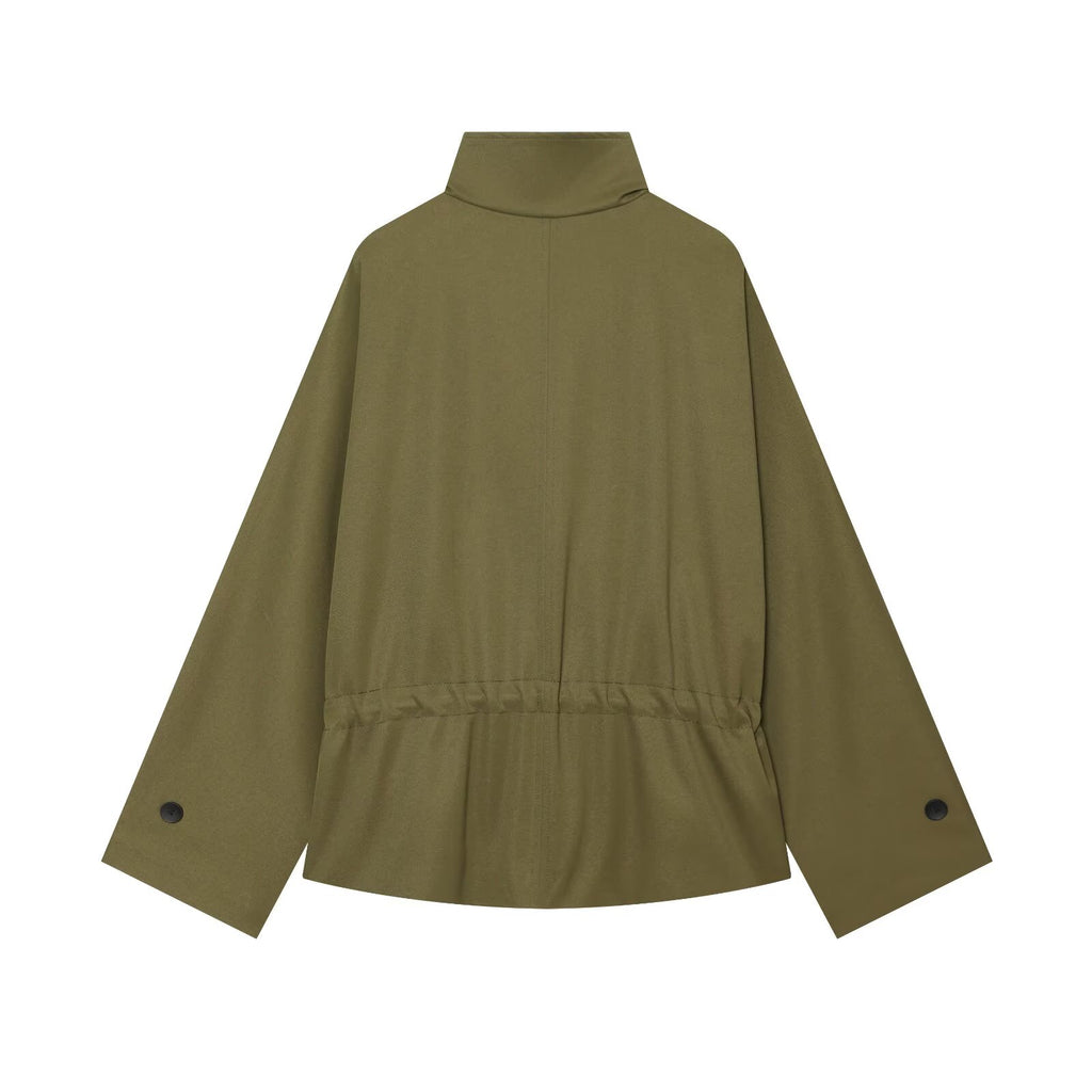 Women's lace up design loose parka Coat