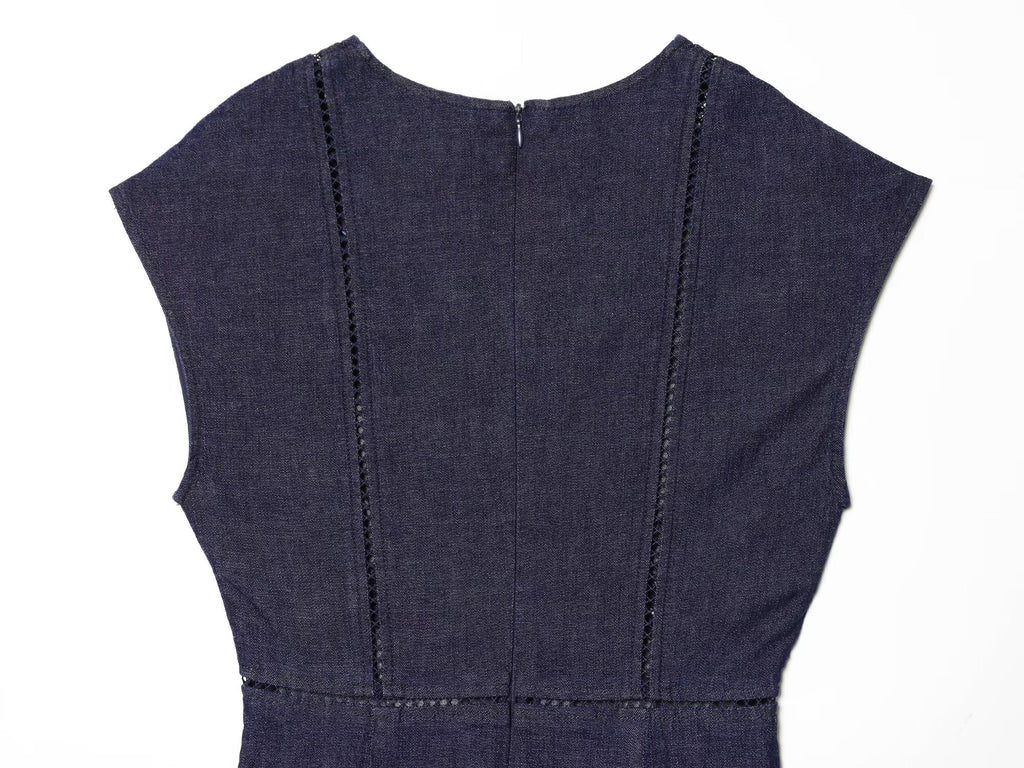 Women's V-neck patchwork pleated denim dress