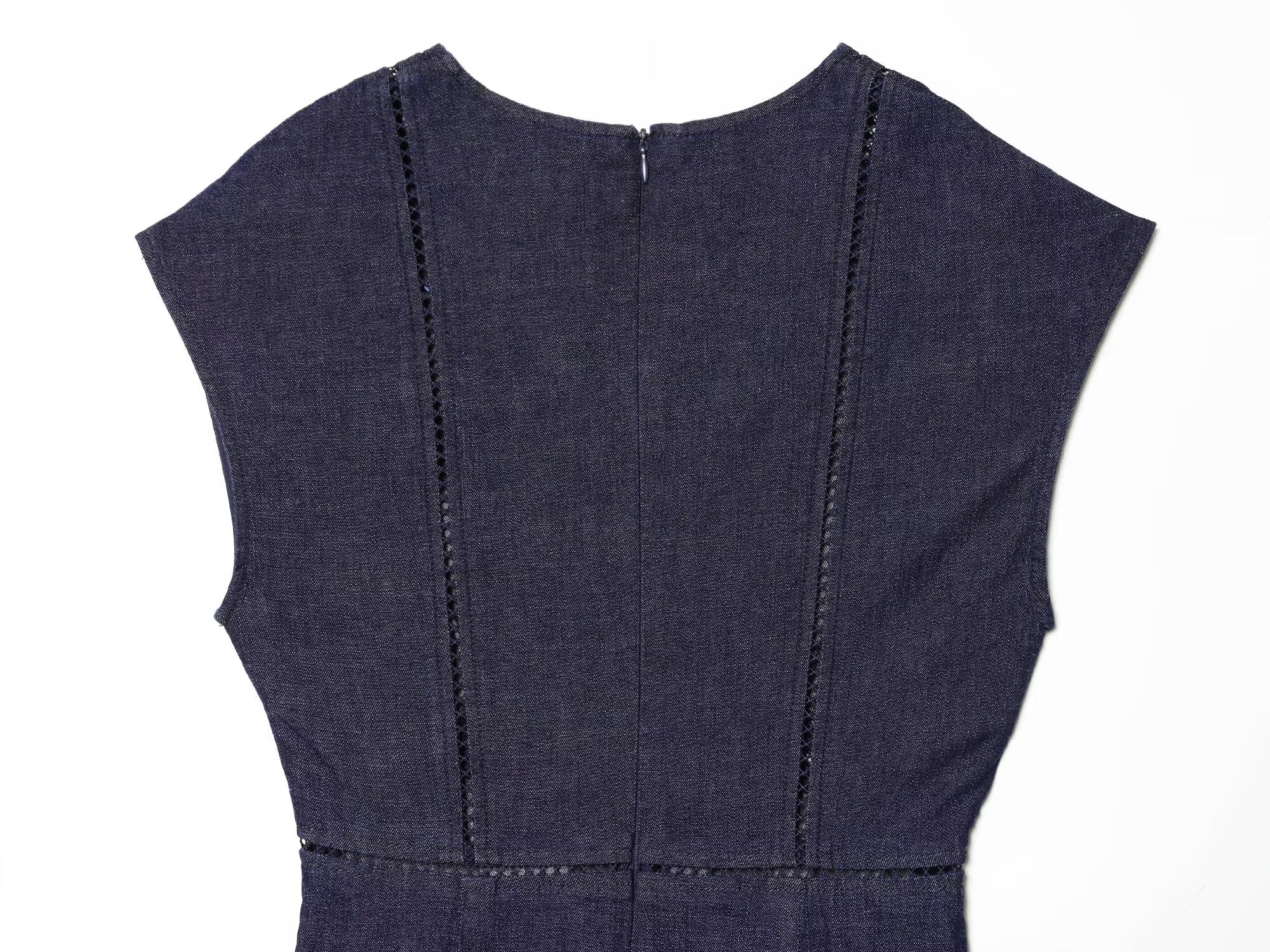 Women's V-neck patchwork pleated denim dress