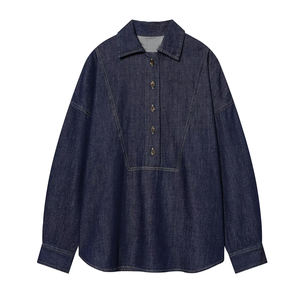 2026 Women's loose long sleeved denim shirt